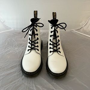 Never worn. White Dr. Martens. Size US women’s 10